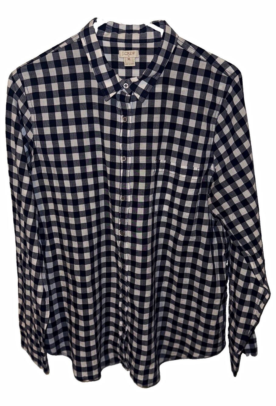 J.CREW Women’s Button-Up Shirt XL Long Sleeve Blue White Check Cotton Collar